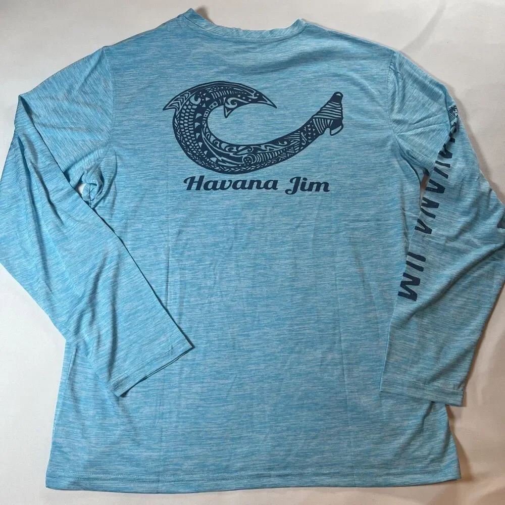 Havana Jim Men's Aqua Blue Performance Long Sleeve Fishing Shirt UPF NWT